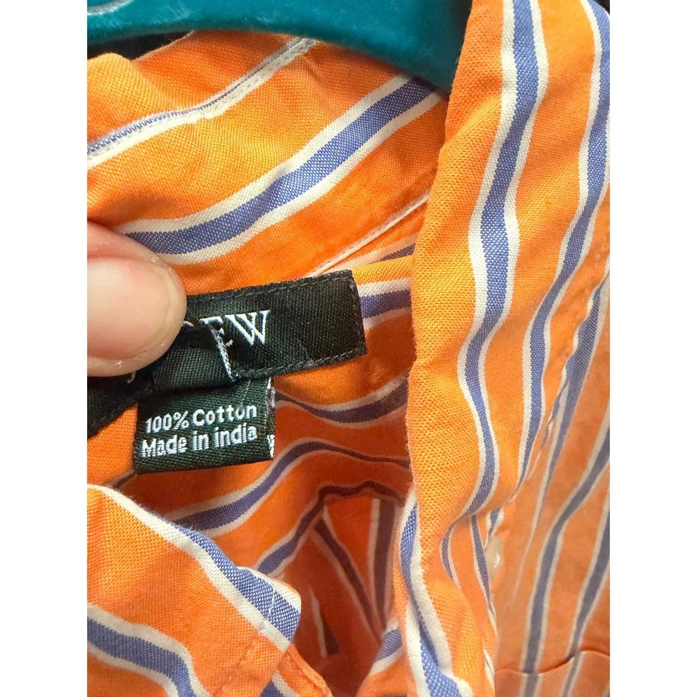 J.Crew Mens Orange Blue Striped Button Down Cotton Shirt Medium Long Sleeve